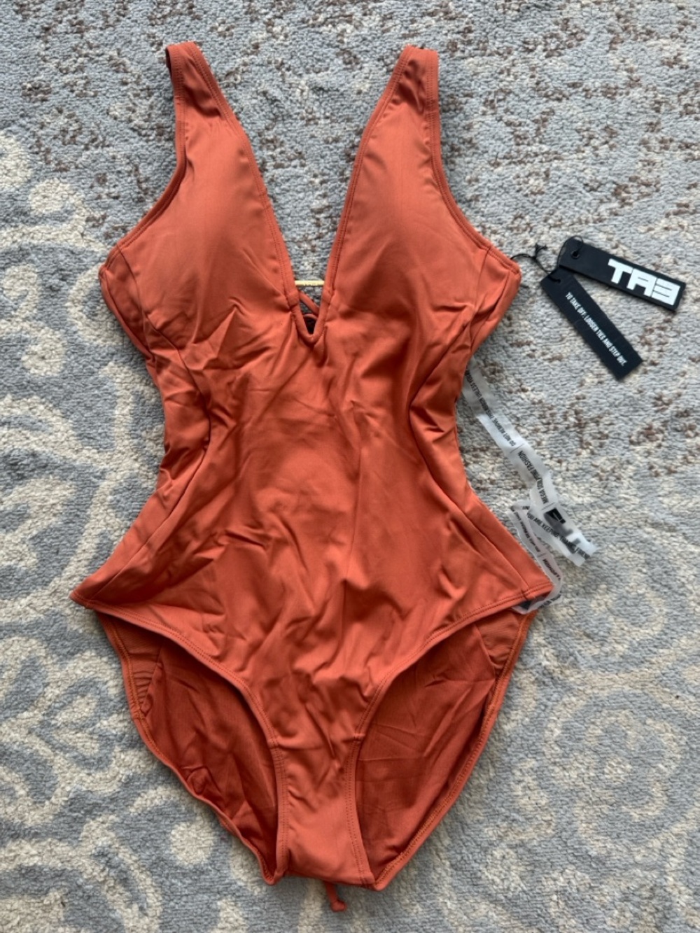 TA3 Plungey Triangle Snatched Waist Corset Back Swimsuit Bake Clay Medium Short